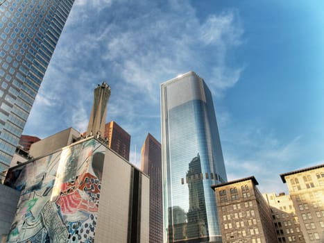 Modern skyscrapers soaring in downtown Los Angeles HDR processed