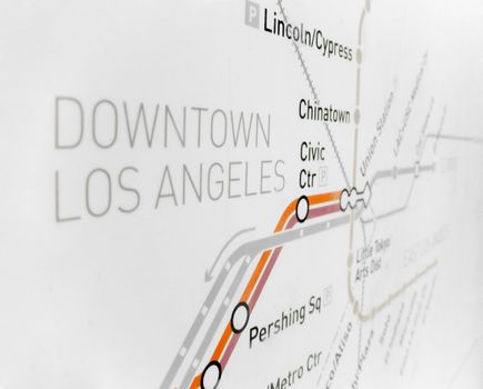 Detail of Los Angeles downtown metro system