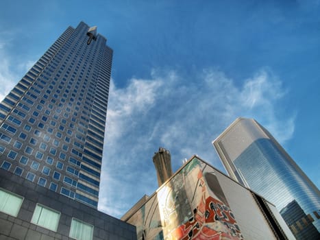 Modern skyscrapers soaring in downtown Los Angeles HDR processed