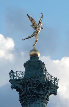 Detail of the top of the Colonne de Juillet at the Bastille square in Paris