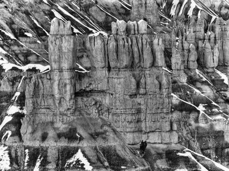 Bryce canyon in Southern Utah from sunset point during winter black and white processed