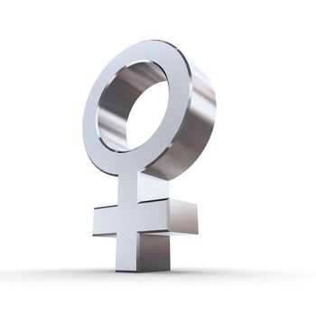 female symbol in silver chrome on a white ground