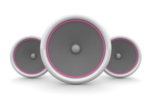 three loudspeakers in a line - pink/purple design