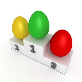 victroy podium with three eggs in green, yellow, red