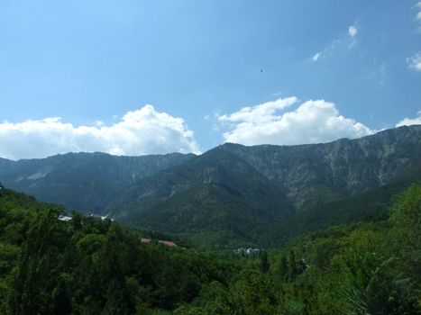 Ukraine. Southern coast of Crimea. Mountains, the sky, clouds.