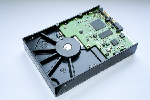 Bottom view of a modern hard disk drive