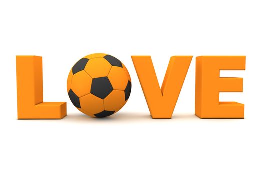 orange word Love with a football/soccer ball replacing letter O