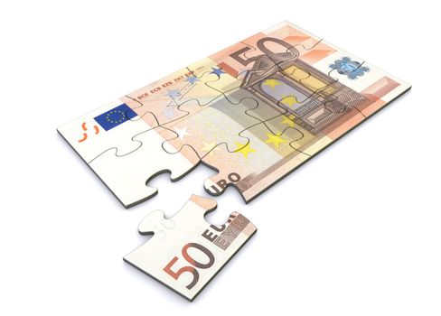 50 Euro note as a puzzle - one piece seperately