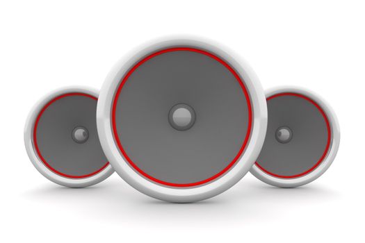 three loudspeakers in a line - red design