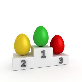 victroy podium with three eggs in green, yellow, red