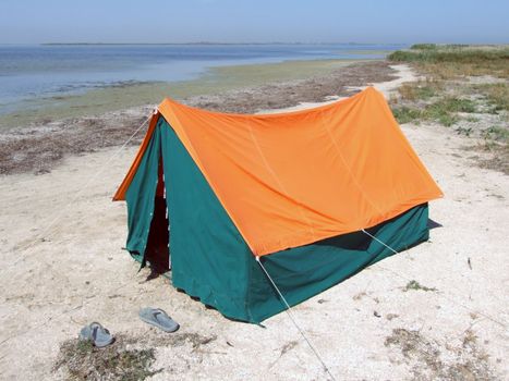 Double tent on a gulf in the afternoon