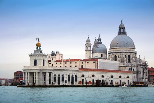 Basilica della Salute and Punta della Dogana, a thin triangular area, between Canal Grande and Canale della Giudecca, near San Marco, in Venice, Italy