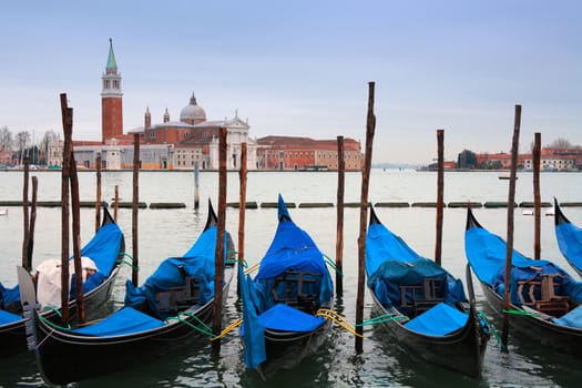 Gondolas in front of San Giorgio Maggiore Island, Venice, italy