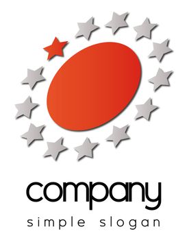 A business logo with red and grey star towards a red circle