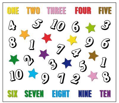 Colour the numbers with the suggested colours. I.E. colour numbers 1 with yellow, numbers 2 with orange and so on