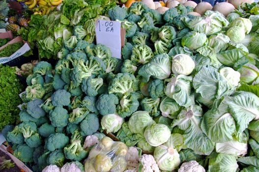 Broccoli and cabbage for sale at Farmers Market