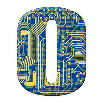 One digit from the electronic technology circuit board alphabet on a white background - 0