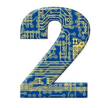 One digit from the electronic technology circuit board alphabet on a white background - 2