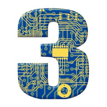 One digit from the electronic technology circuit board alphabet on a white background - 3