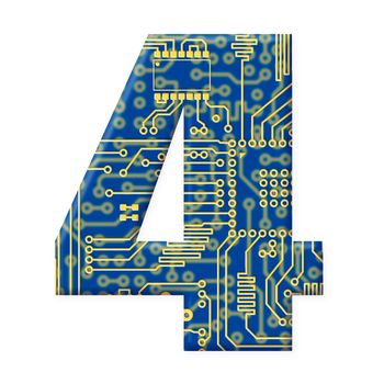 One digit from the electronic technology circuit board alphabet on a white background - 4