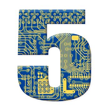 One digit from the electronic technology circuit board alphabet on a white background - 5