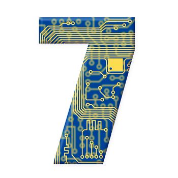 One digit from the electronic technology circuit board alphabet on a white background - 7