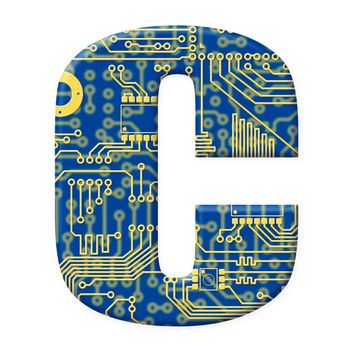 One letter from the electronic technology circuit board alphabet on a white background - C