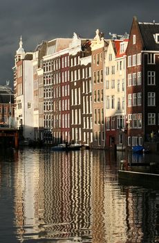 Monumentall houses along a canal in Amsterdam