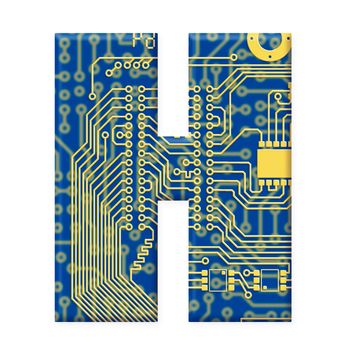 One letter from the electronic technology circuit board alphabet on a white background - H