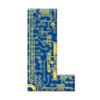 One letter from the electronic technology circuit board alphabet on a white background - L