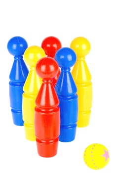 six bowling pins with a ball, toys for a child