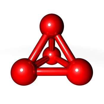 simple red metallic molecular structure rendered in 3D