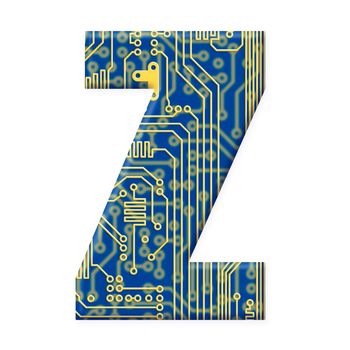 One letter from the electronic technology circuit board alphabet on a white background - Z