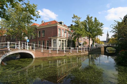 Canal and bridges in Delft, Holland