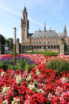 International Court of Justice in The Hague, Holland, with bed of flowers