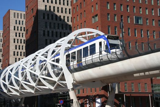 Newly built elevated speed tram track in The Hague, Holland