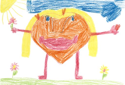 Heart - man painted a small child on paper