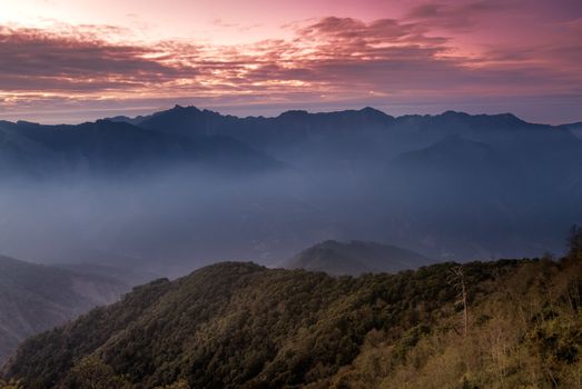 Morning scenic of color mountain and country.