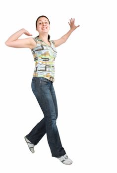 the joy of life. jumping girl on a white background.
