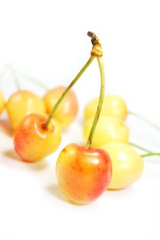 light orange cherries isolated on white