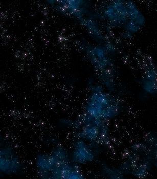lots of stars in outer space with blue nebula clouds