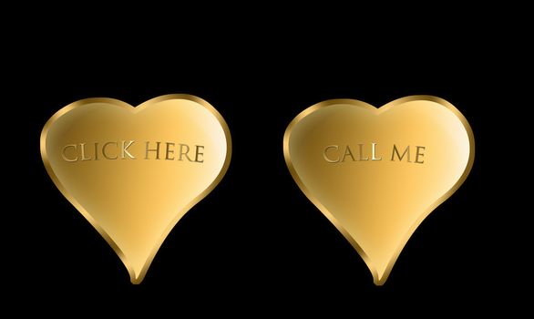 pair of golden hearts with inscriptions and cliccaqui chiammi relief