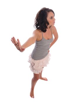 an attractive young woman on a white background