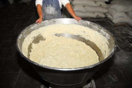 Woman with big bowl and dough