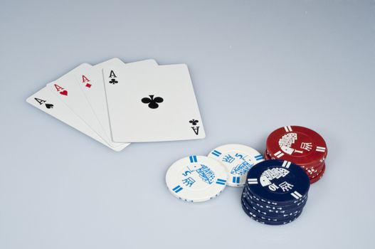 poker axis boards and chips on white background
