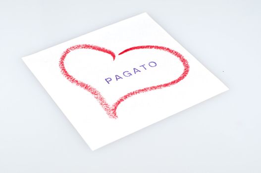 sheet with heart drawn with lipstick and writing paid