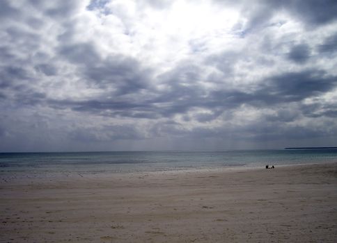 overview of a beach at low tide of Zanzibar
