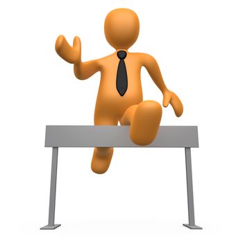 3d businessman jumping over a hurdle .