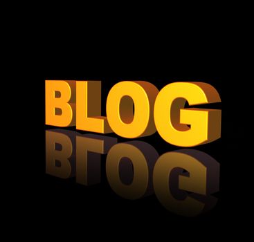 golden Blog text on black background - 3d illustration