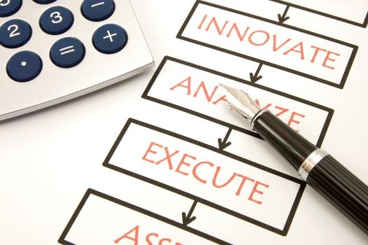 Business accessories on a background of diagrams